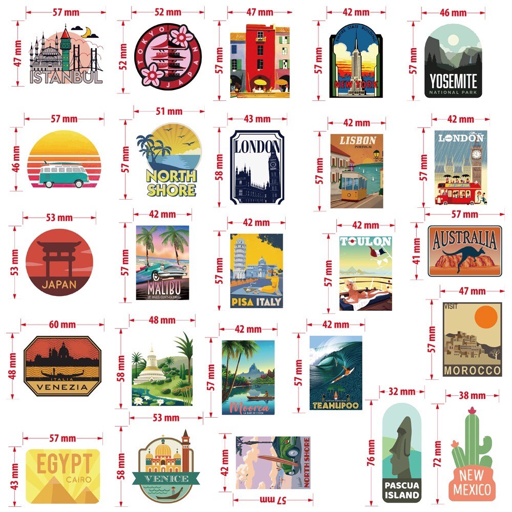 50 World Cities International Travel Stickers Tourist Decals Yeti Free Shipping!