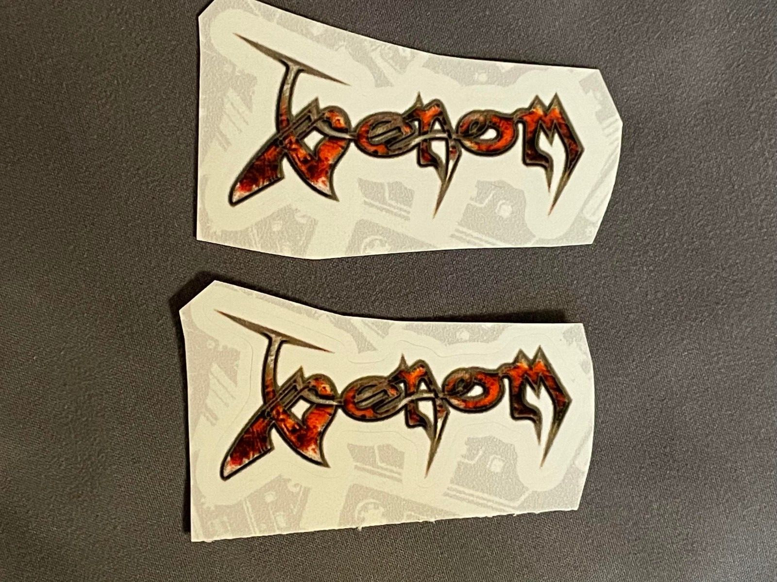 Lot (2) VENOM 1″ x 2 1/4″ Band Logo STICKERS Black Red FAST! FREE SHIP!