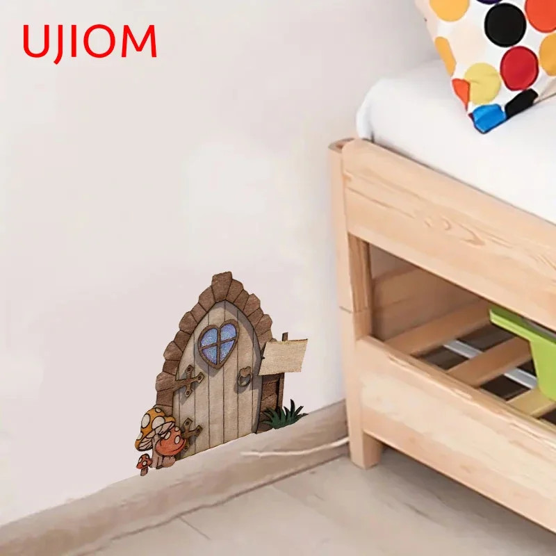 UJIOM 13cm Anime Wooden Door Wall Stickers Cute Creativite Vinyl Baby Nursery