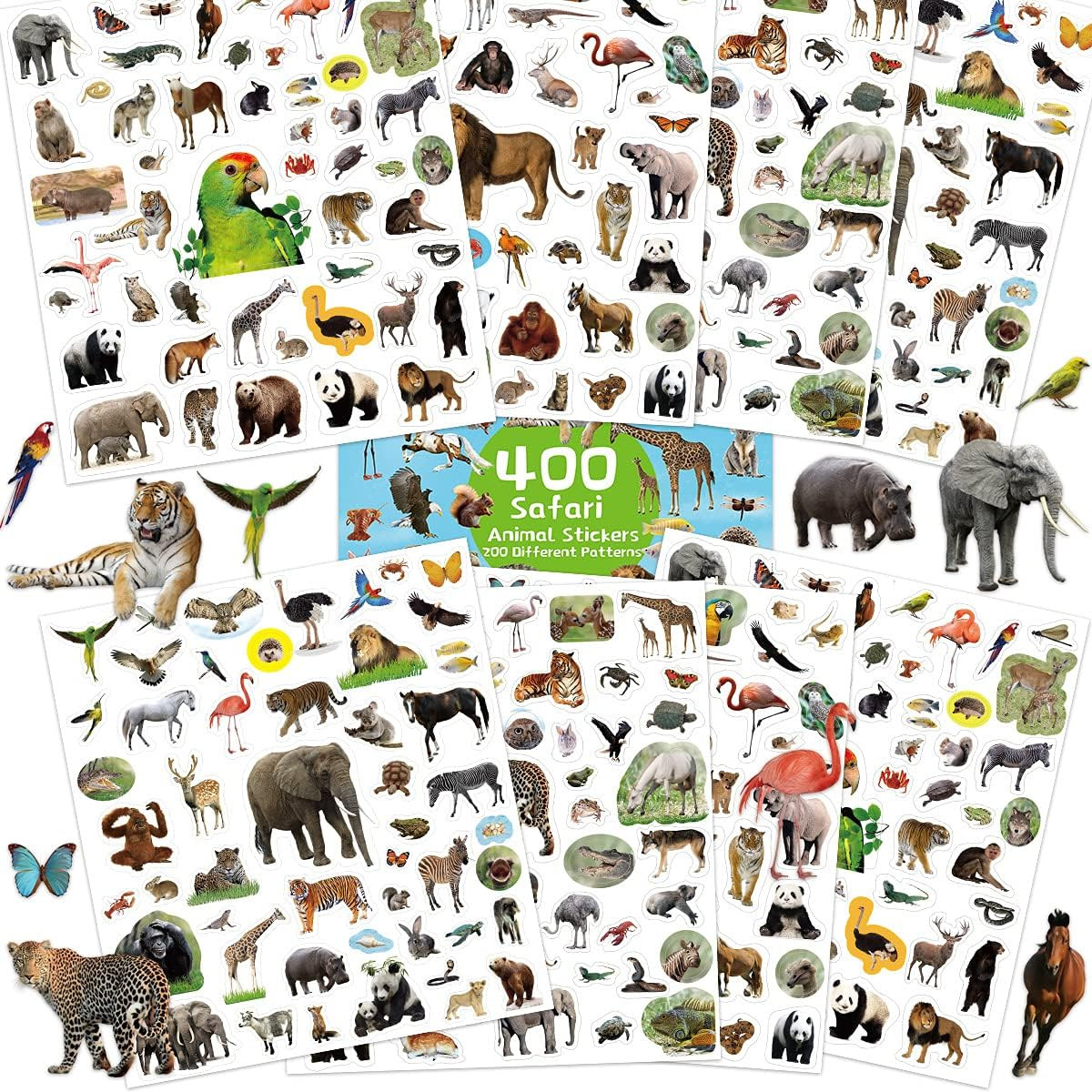 Jungle Animal Stickers for Kids, 8 Sheets, 400 Pcs Safari Themed Decals