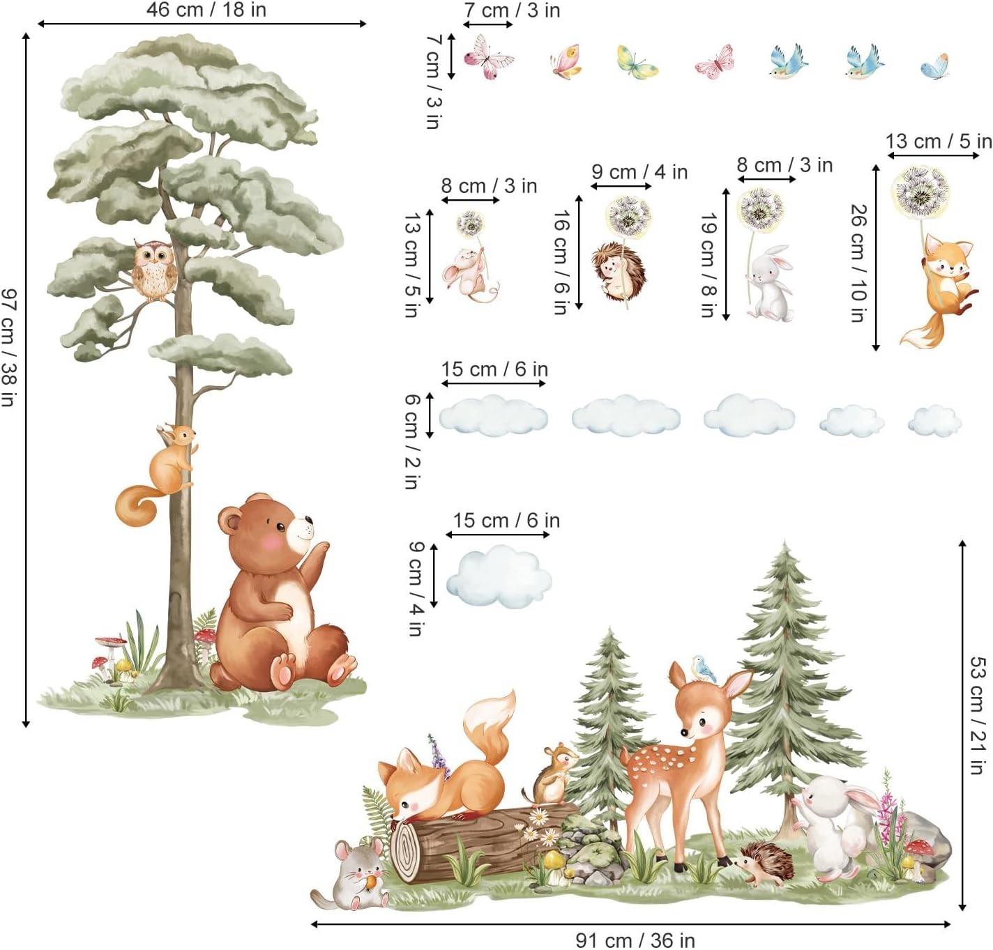 Jungle Animals Tree Branch Wall Decals Safari Monkey Giraffe Lion Wall Sticke…