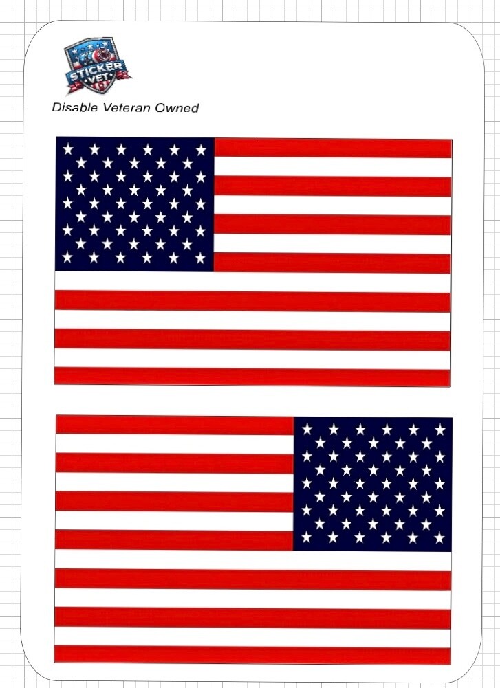 AMERICAN FLAG STICKER, one forward and one reverse red white blue vinyl laminate