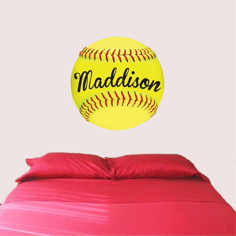 Custom Softball Name Wall Decal Kid’s Room Sports Decal Softball Art, s69