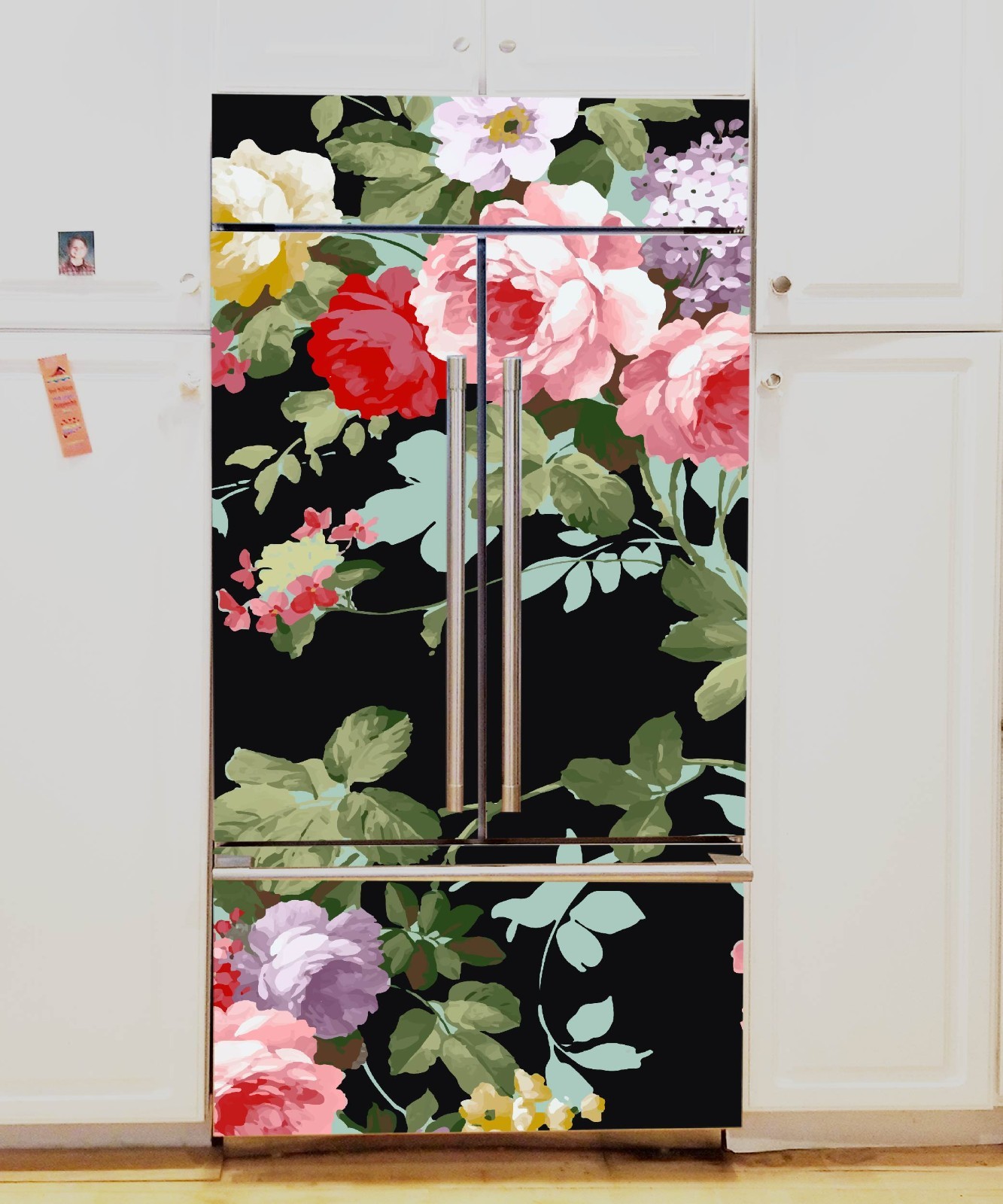 Floral Pattern Fridge Vinyl Wrap Refrigerator Decal Modern Kitchen