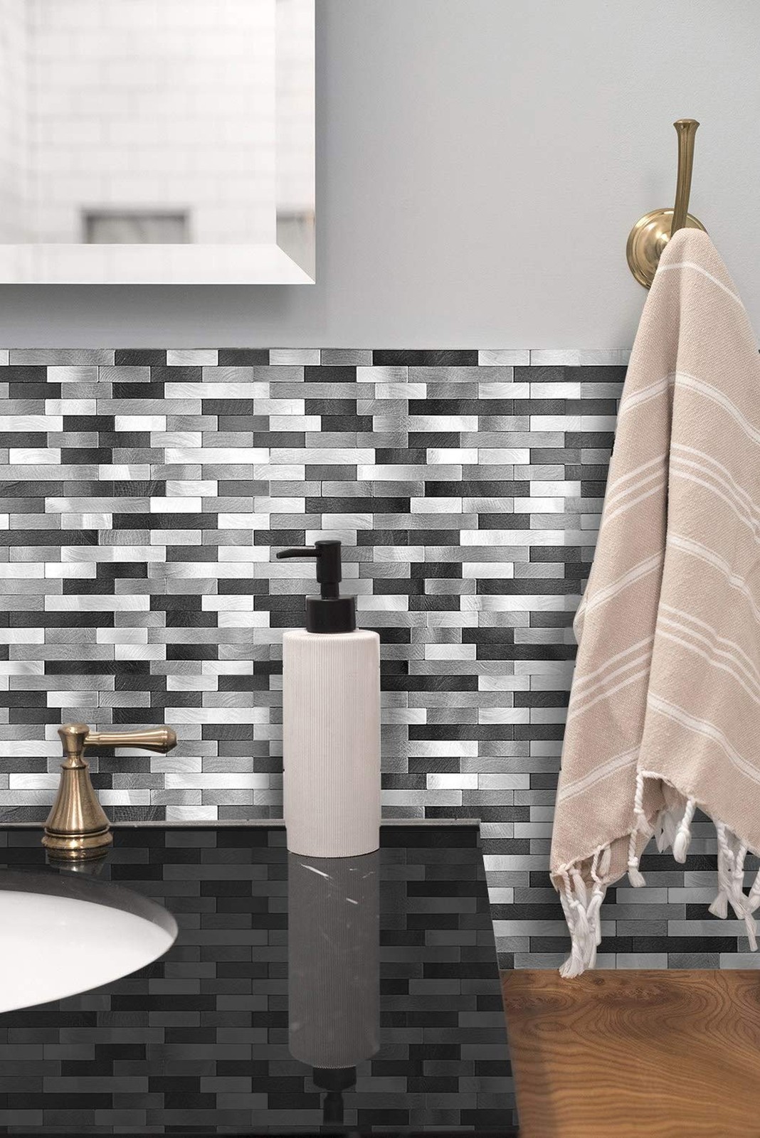 Metal Mosaic Tile Backsplash -LNG Oblong in Black/Gray/Silver 5pc/Pack – Rust…