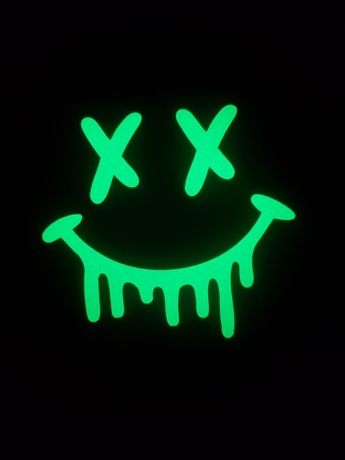 Glow In The Dark Drippy Smiley Face Vinyl Decal Medium Size Sticker Bright Green