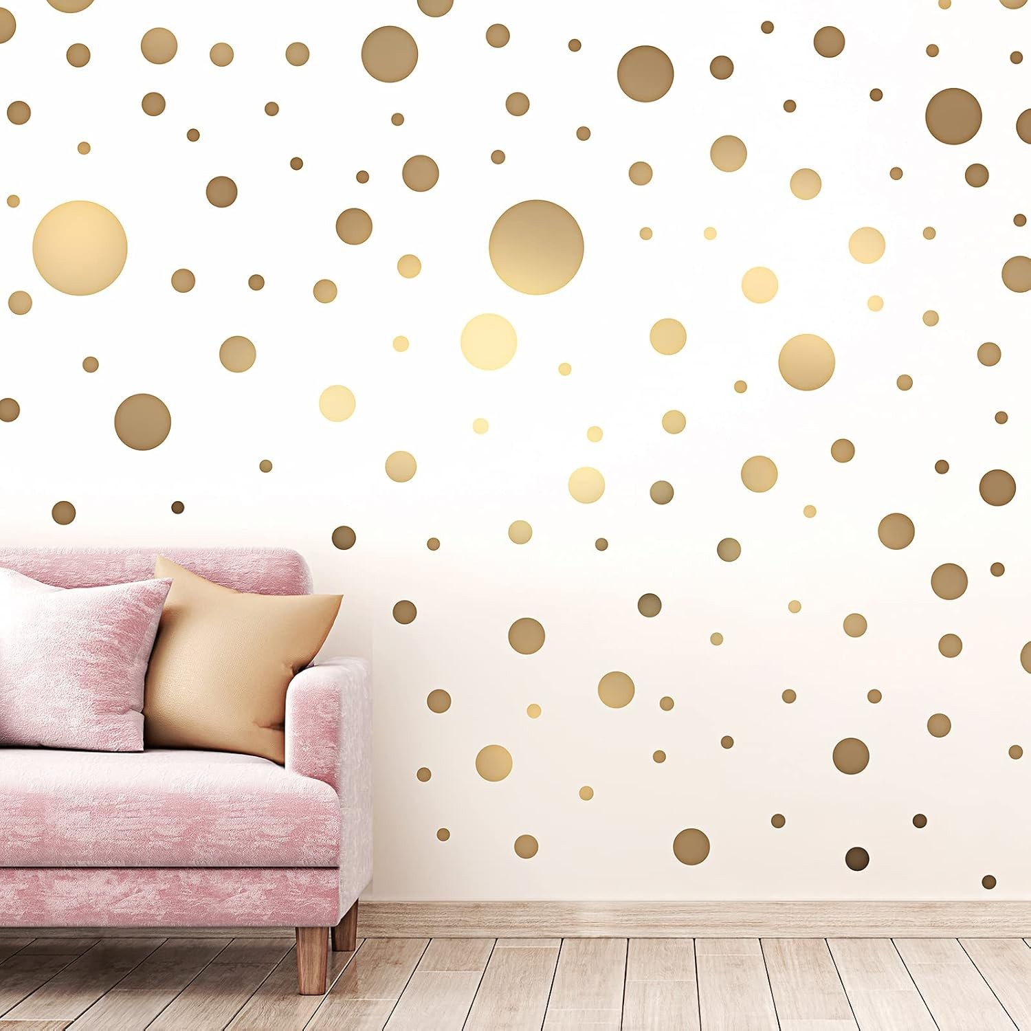 Zonon 264PCS Gold Polka Dot Wall Decals, Peel & Stick Vinyl Circle Classroom