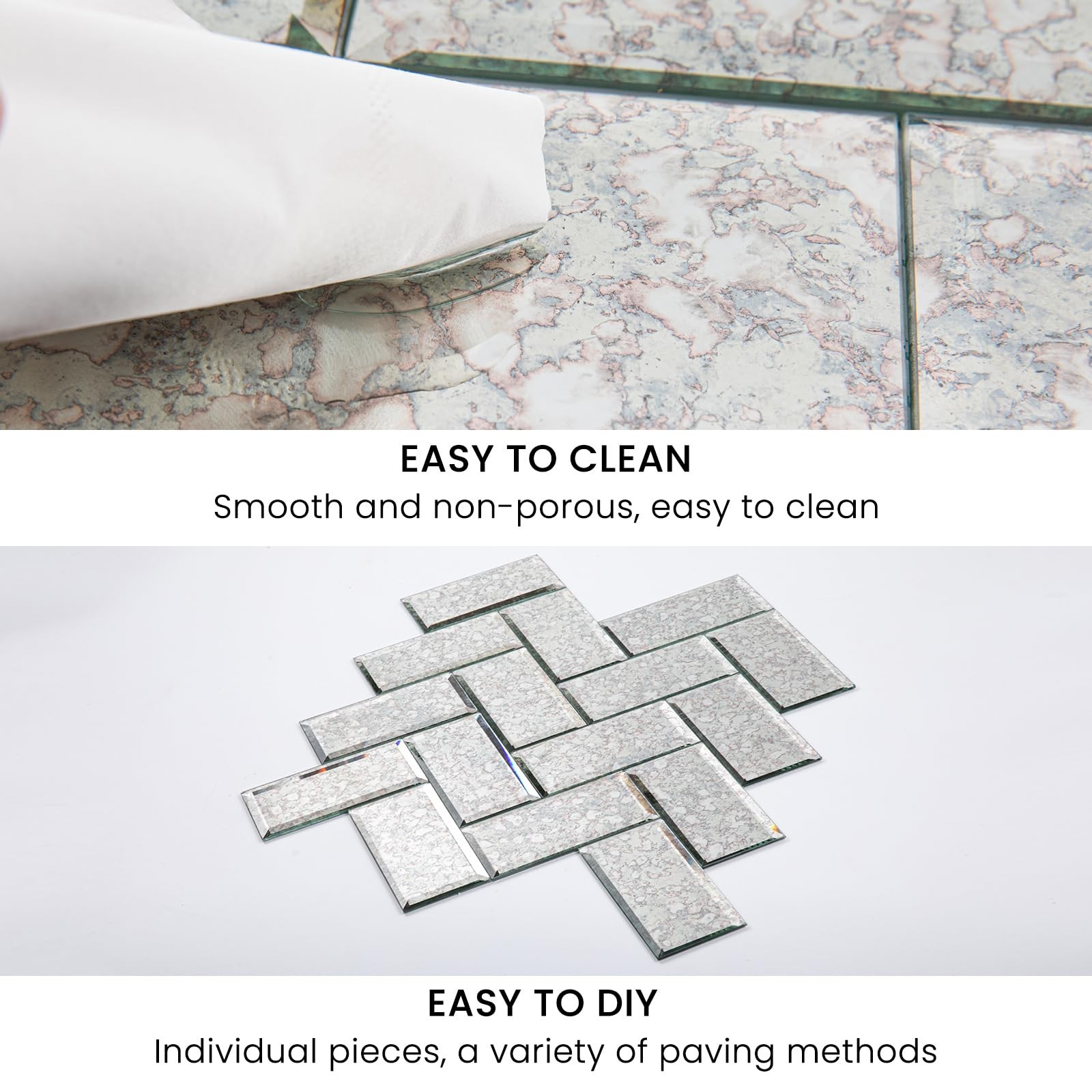 Peel and Stick Antique Mirror Subway Tile 3 x 6 Inch Beveled Mirror Tile for …