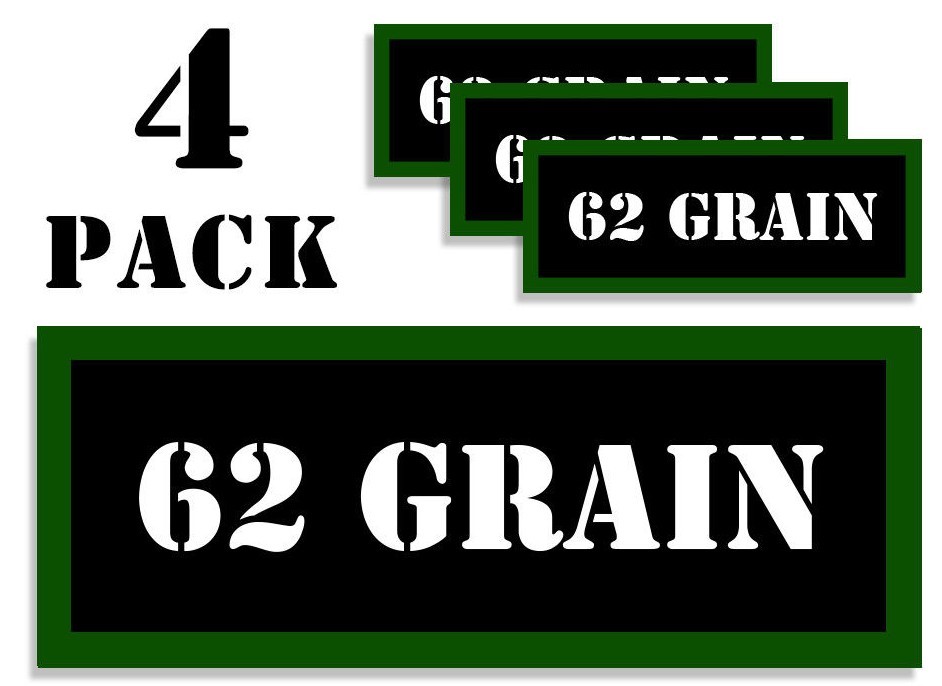 62 GRAIN Ammo Can Labels Ammunition Case stickers decals 4 pack Black 3″x1.15″