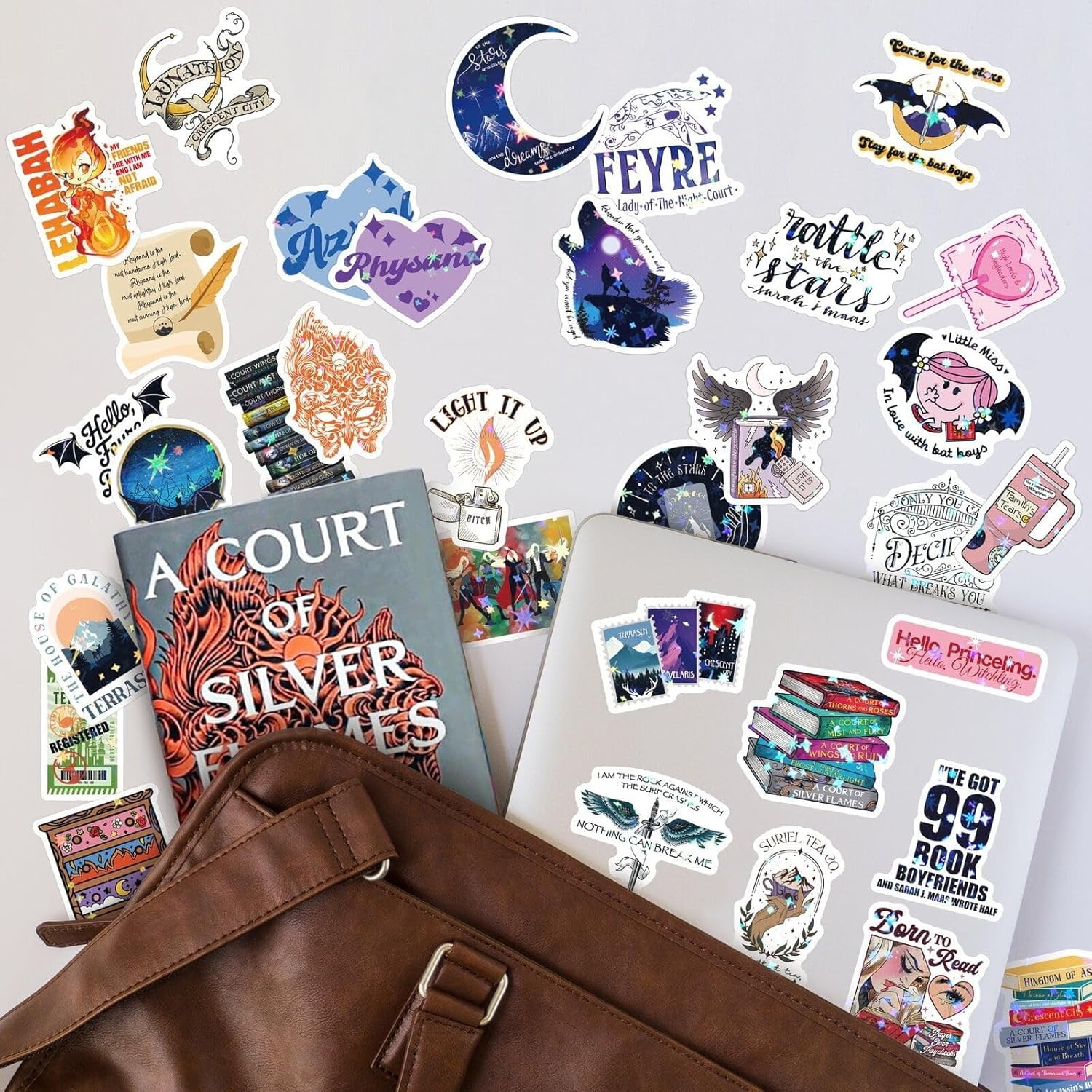MiStar 102 PCS SJM Fantasy Book Stickers, Holographic Bookish Acotar Stickers fo