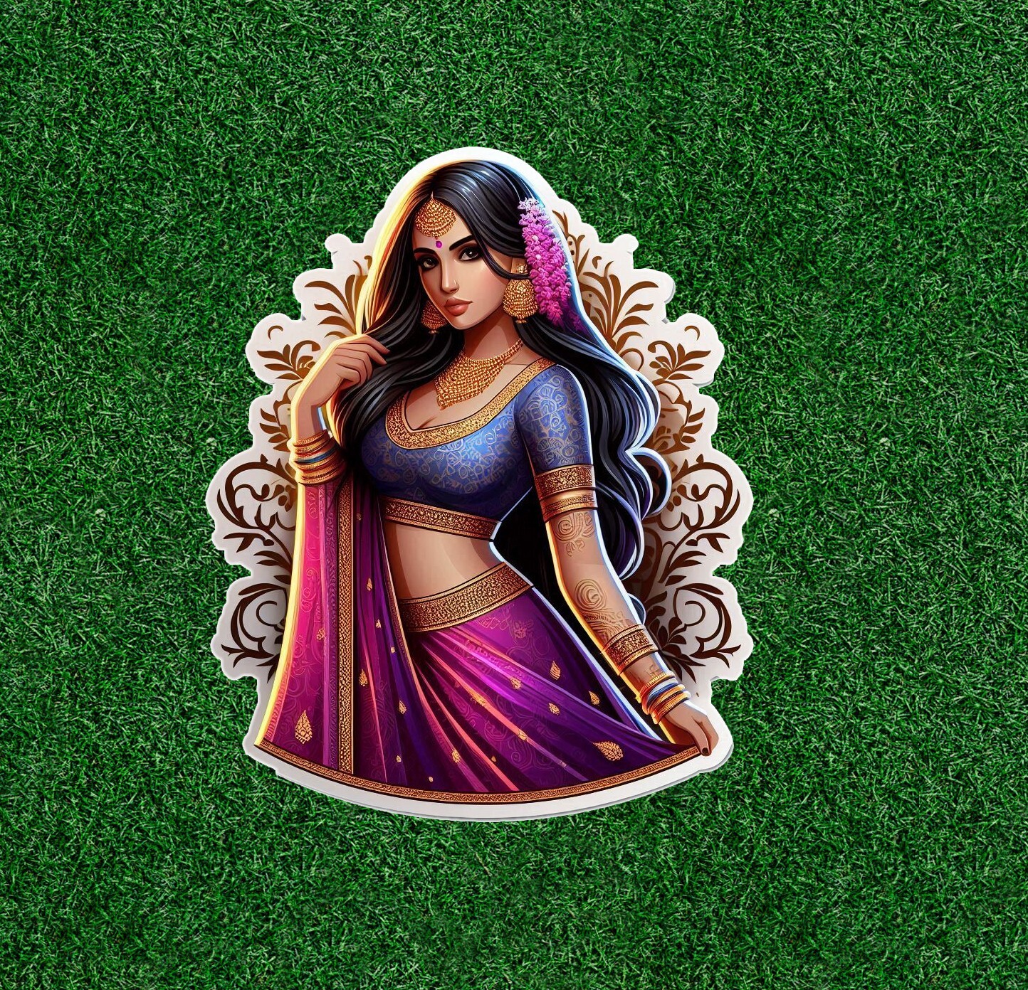 Beautiful Indian lady in colorful lehenga sari vinyl decal sticker – many sizes