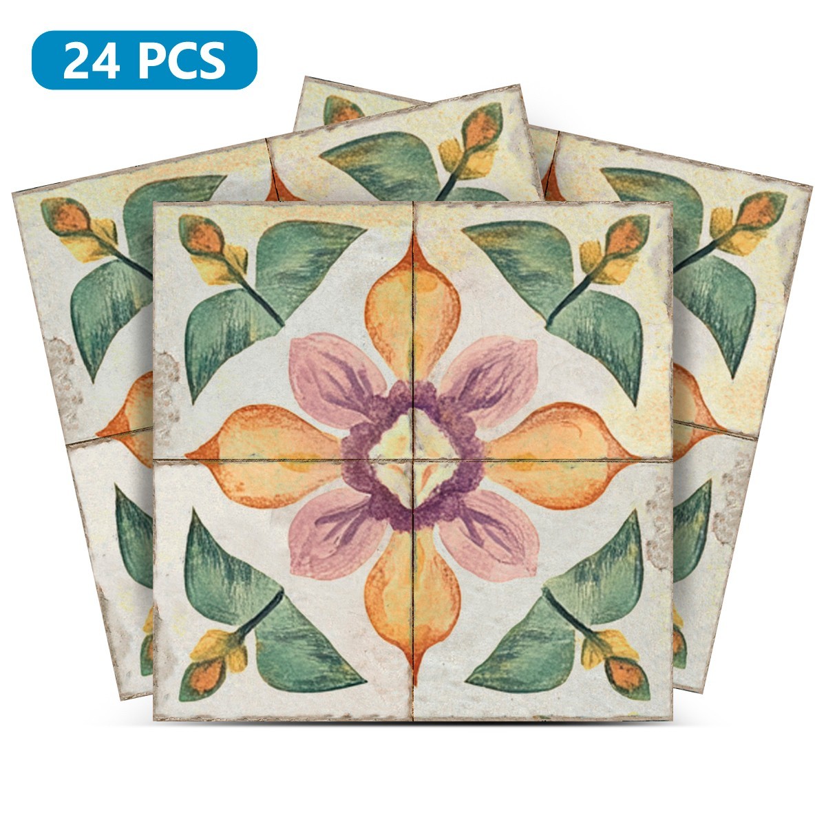 Peel Snd Stick Tile Stickers 24 Unit Pack Retro Floral