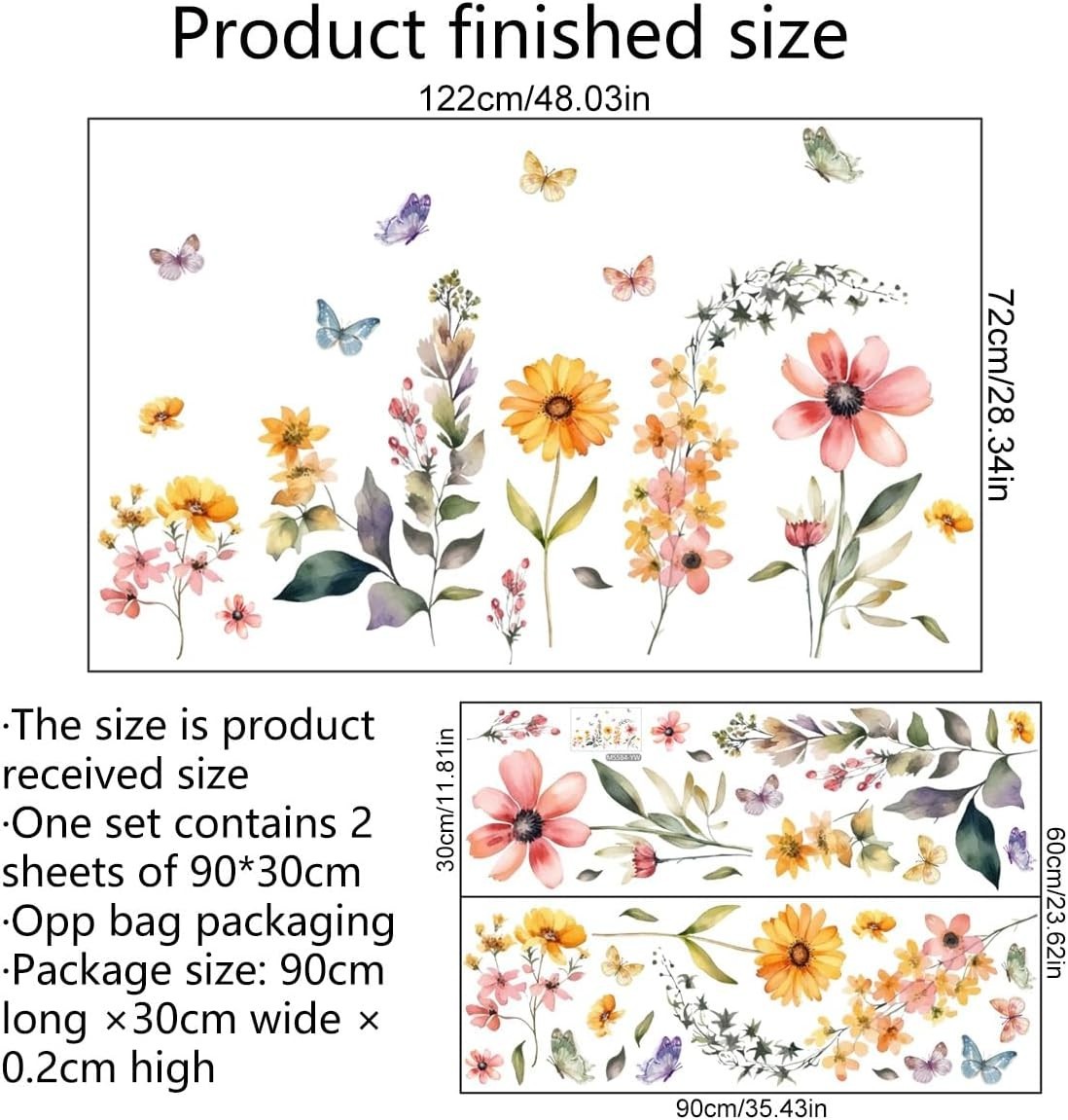 Flowers Wall Stickers Flowers Wall Decals Peel and Stick Removable Art WallDecor