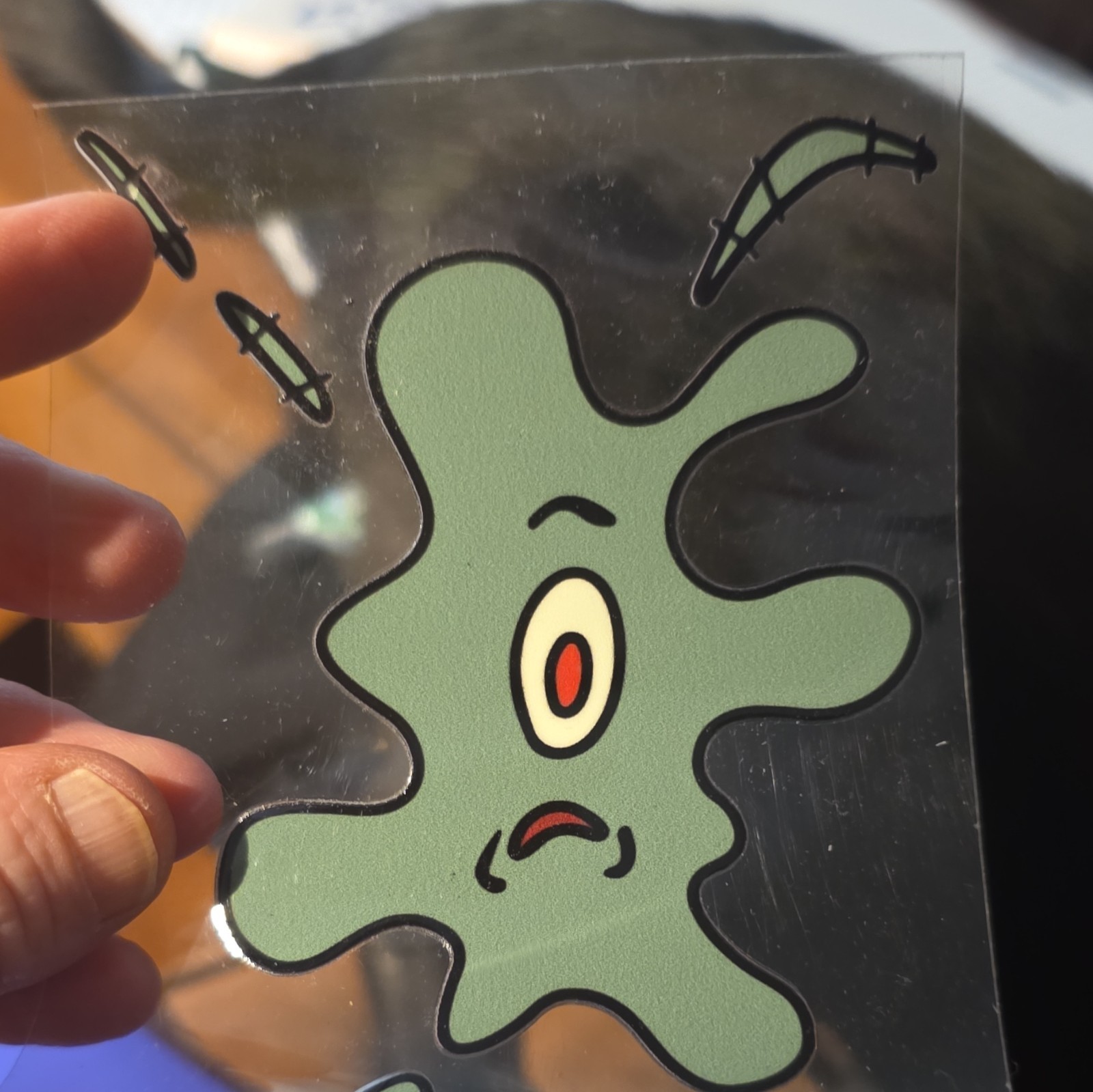 Green Cartoon Blob Vinyl Sticker Decal – Black Red White – Wall Window
