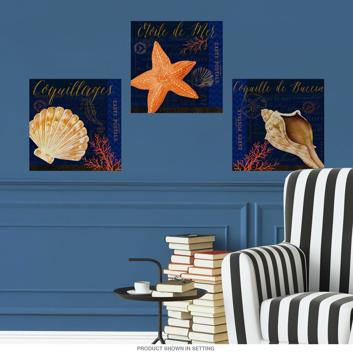 French Coastline Seashells Wall Decal Set Vintage Style Home Decor Bundle