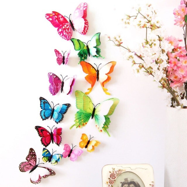 12Pcs 3D Butterfly Wall Decal Removable Sticker Bedroom Home Party Decor Multi