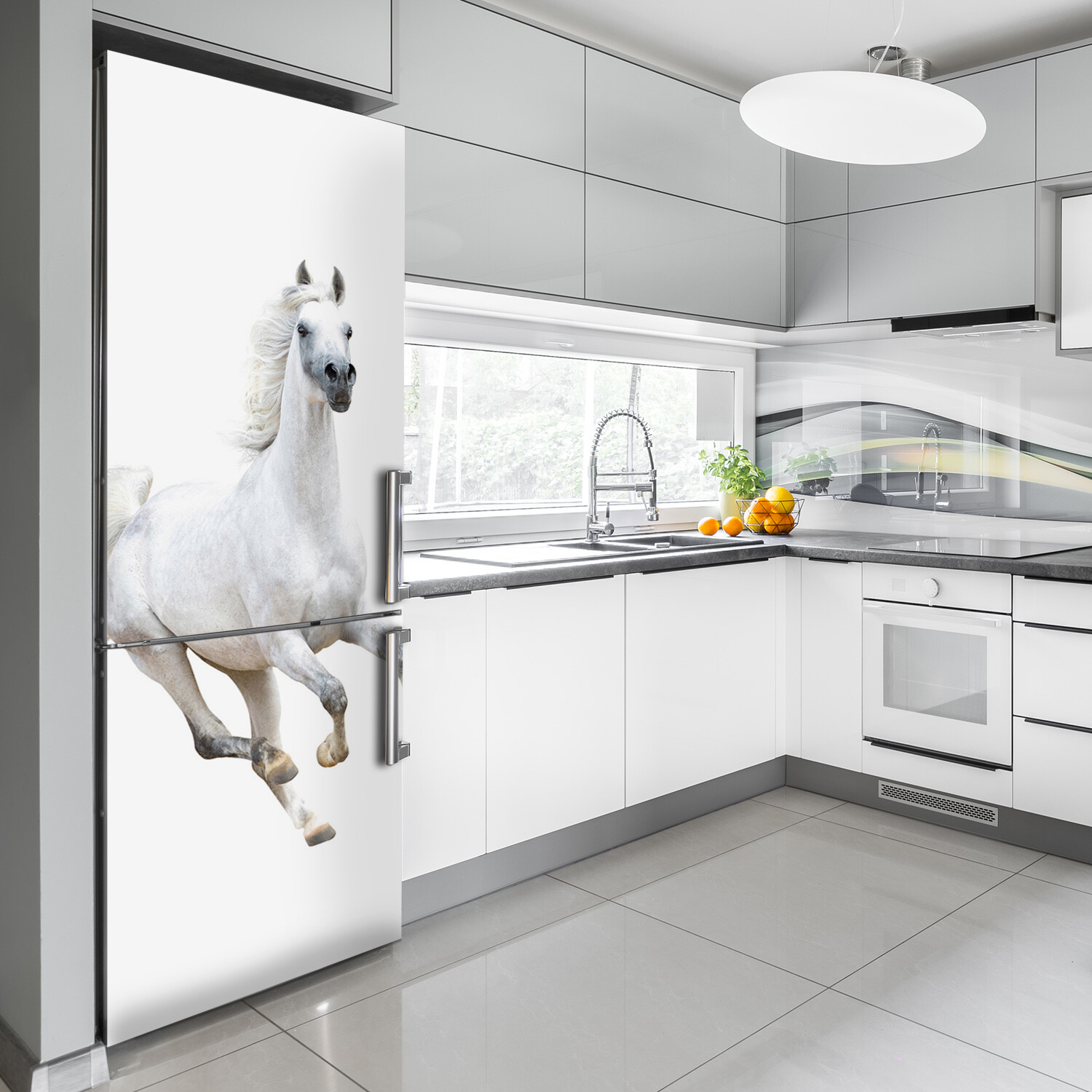 Removable Refrigerator Wall Sticker Magnet Decor Animals White horse in gallop