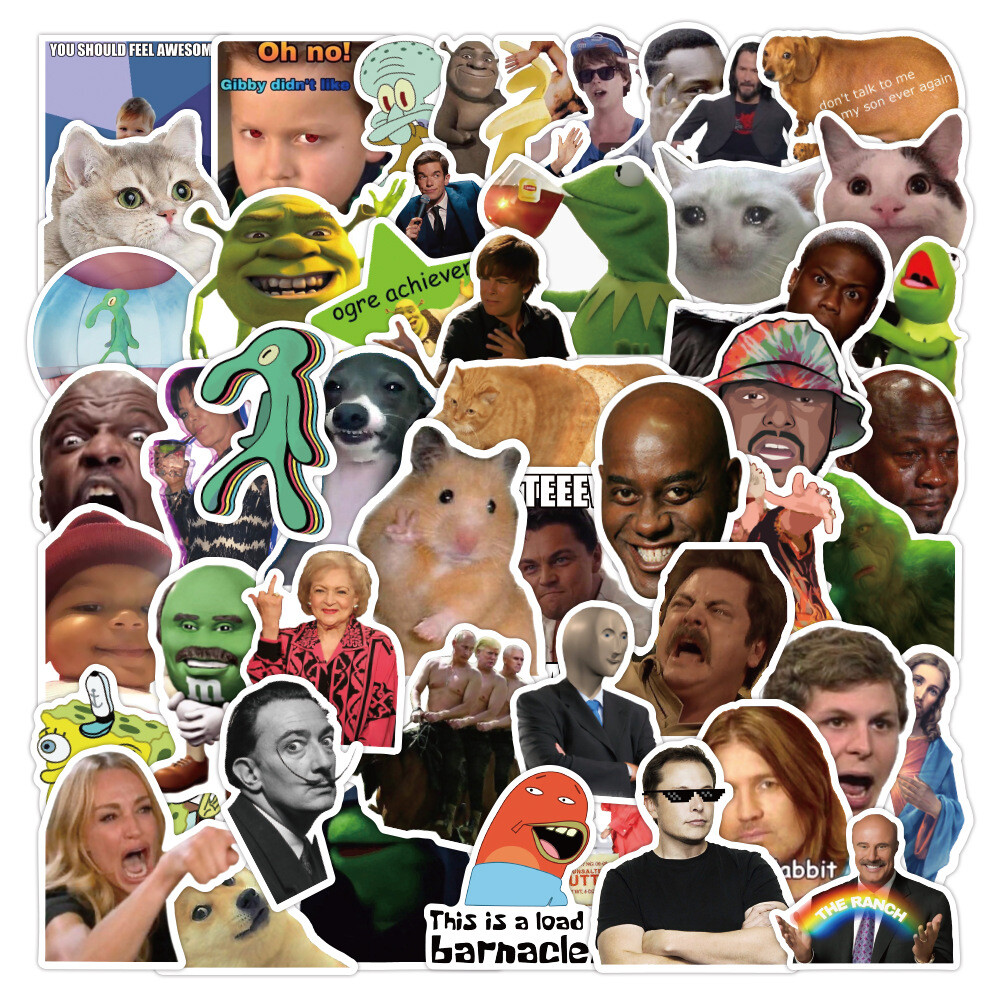 100Pcs Internet Celebrity Faces Funny Meme Cartoon Sticker Water Bottles