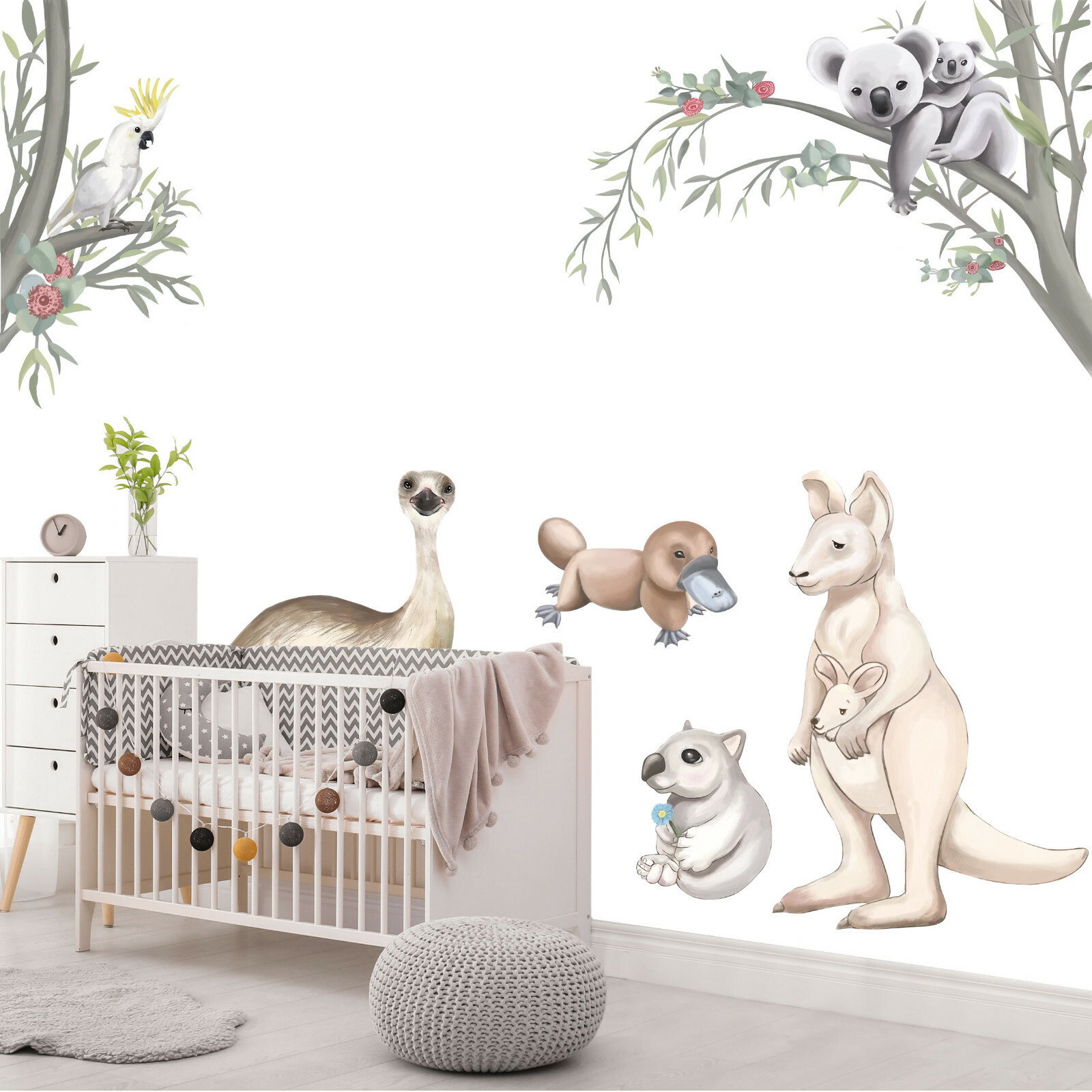 Australian Animals Koala Kangaroo Wall Fabric Decal Set Sticker Baby Room Decor