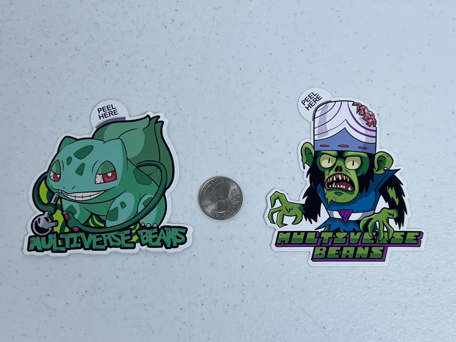 Lot of 2 Stickers Multiverse Beans Bulbasaur Mashup Mojo Jojo Zombie Decal