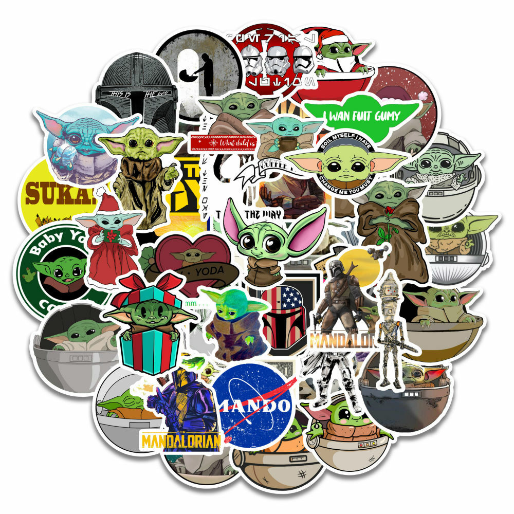 50 Pcs Mandalorian Baby Yoda Vinyl Stickers for Car Laptop Luggage Suitcase