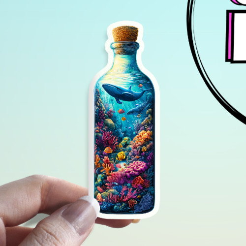 Ocean in a Bottle Sticker: Marine Life Whale Aquarium Waterproof Sticker