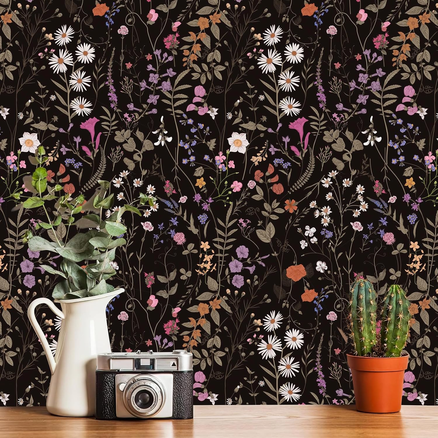 Wallpaper Self-Adhesive Blooming Vintage Colourful Flowers Wall Paper for Bedroo