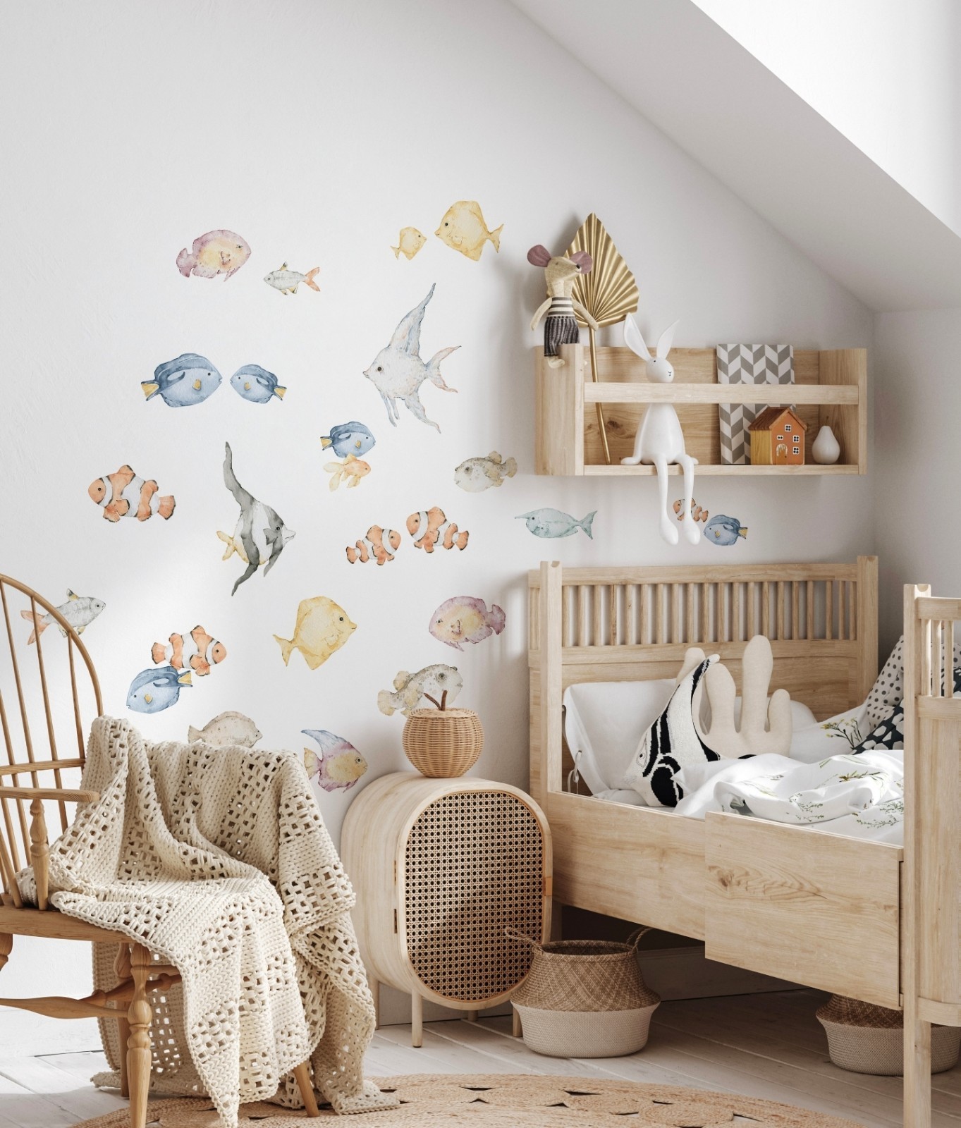 Tropical Fish Wall Decal Set Watercolor Ocean Sea Life Peel & Stick Wall Sticker