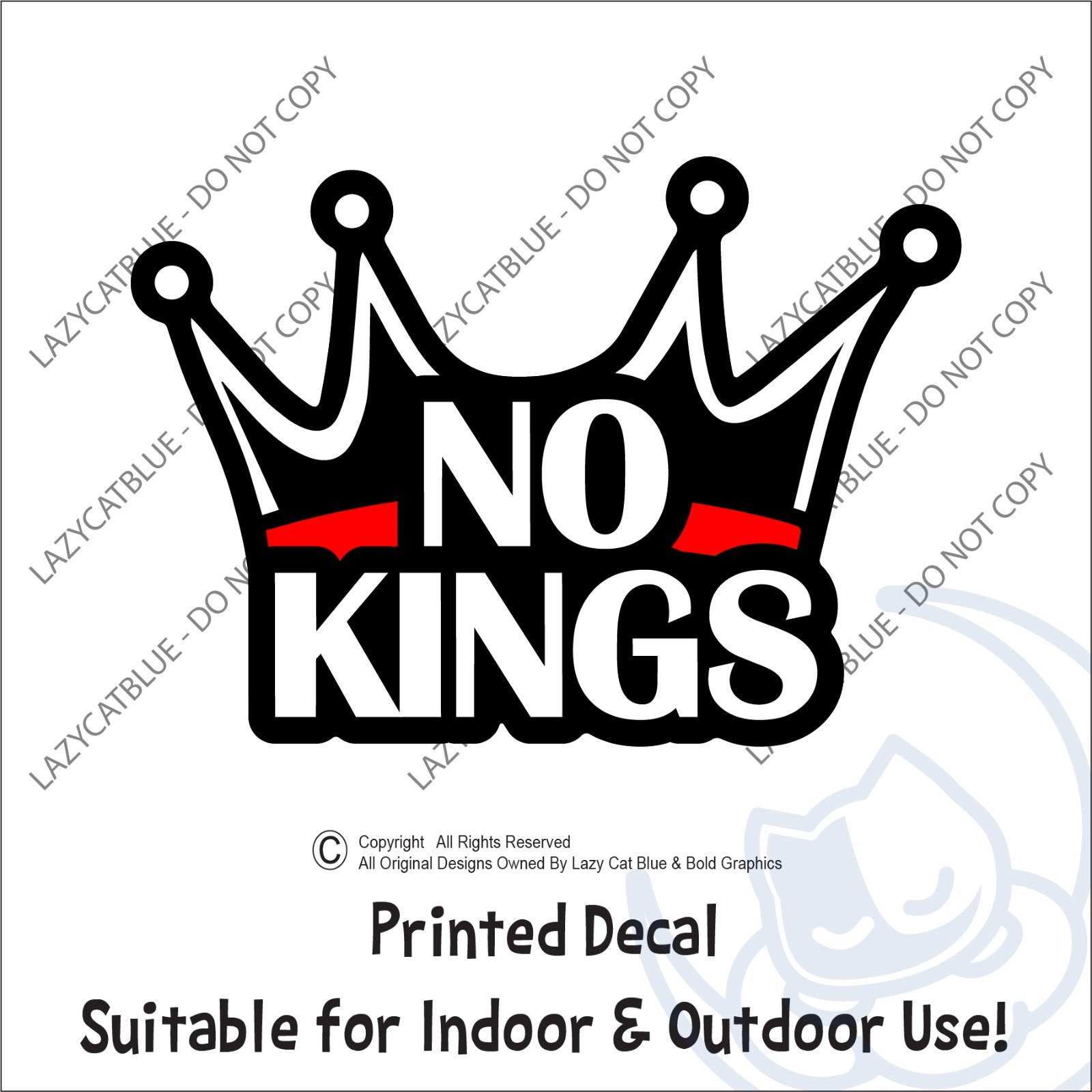 No Kings Decal Sticker Protest Day 2026 Political Anti Trump MAGA War King Crown