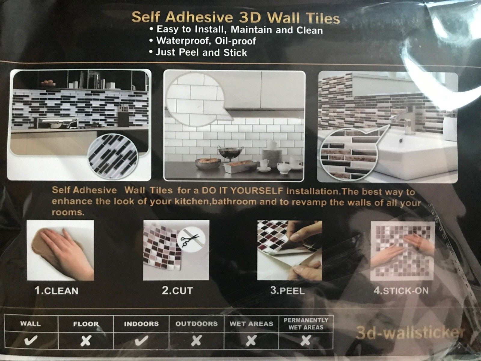 10pc. 3D Gray Subway Tile Peel And Stick Self Adhesive Wall Sticker Home Decor