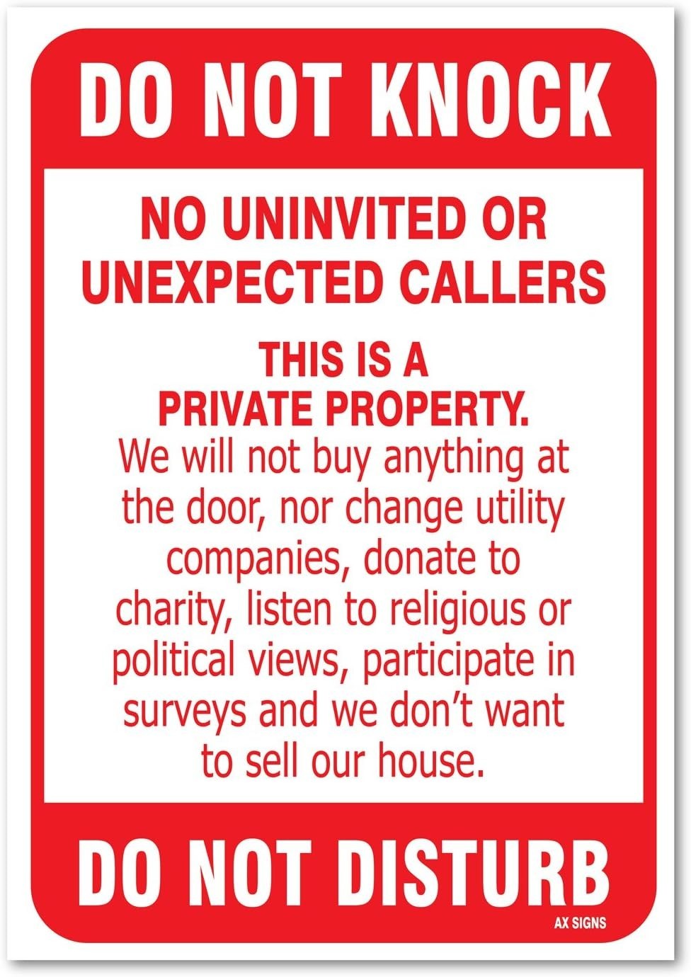 (2 Pack) No Soliciting Sticker Do Not Knock Do Not Disturb Sticker 7 x 10 Inches