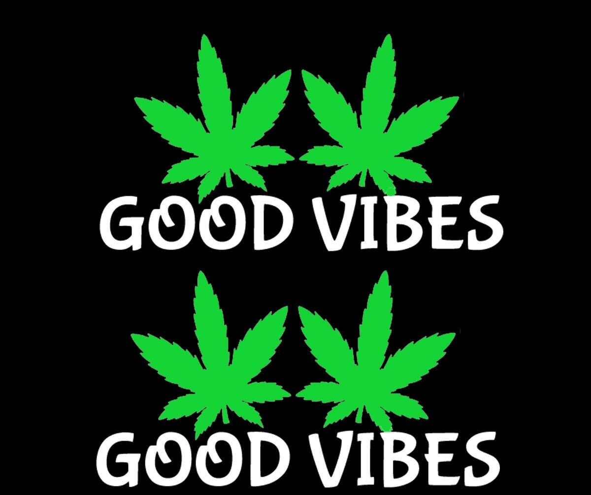 Good Vibes Pot Leaf Two Pack 6″ White Green vinyl decal Car Window Laptop Tablet