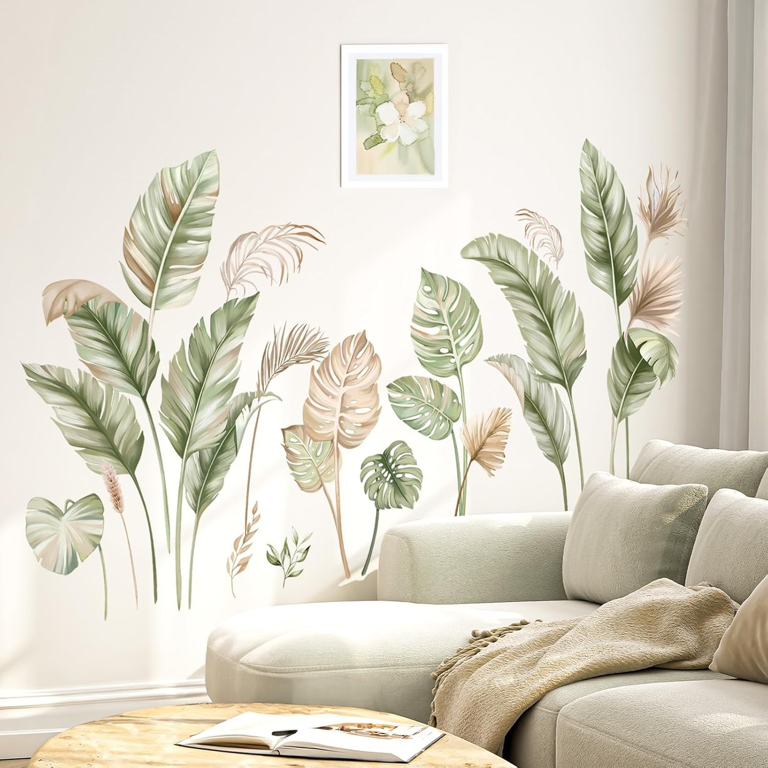 Boho Palm Leaves Wall Stickers Tropical Green Plants Peel and Stick Wall Art Dec