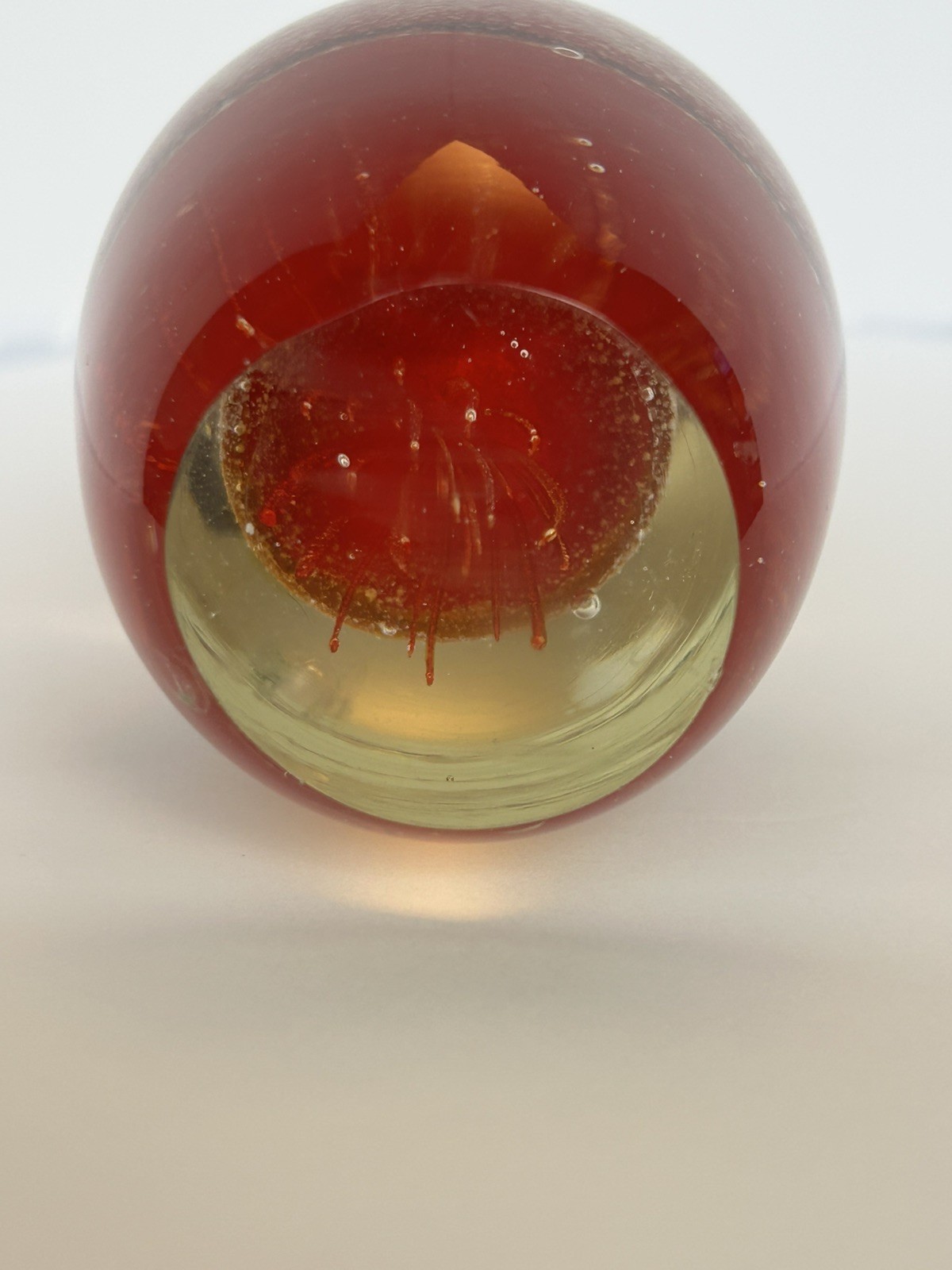 Art Glass Jellyfish Paperweight ORANGE Yellow
