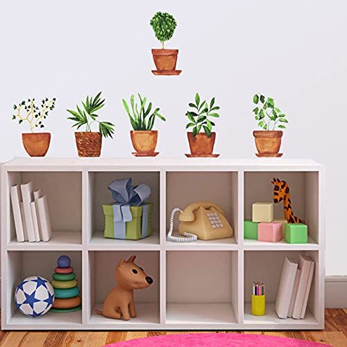 6 Sheets Freshness Green Plant Potted Wall Decals Plant Wall Stickers for