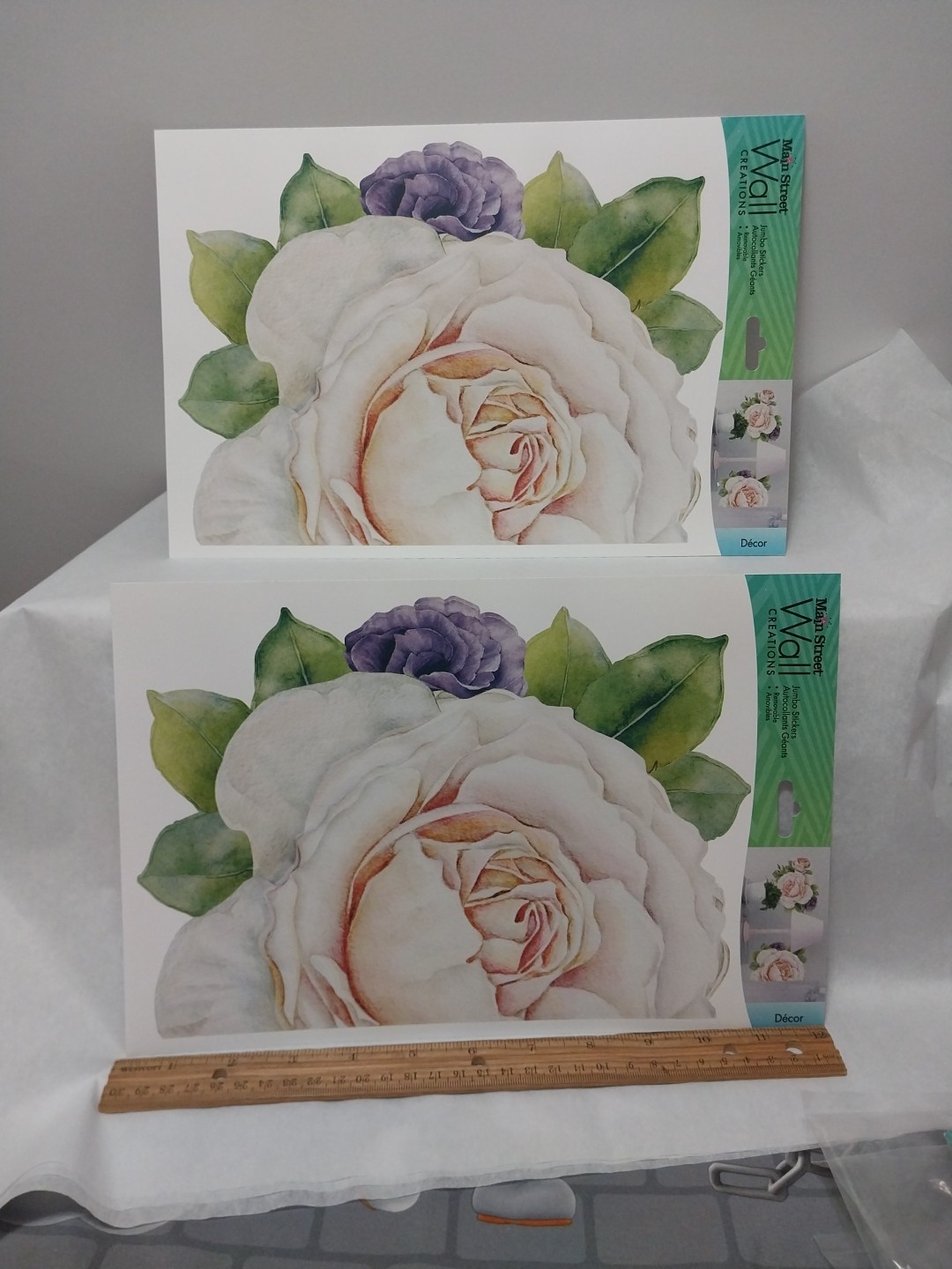 Main Street Wall Creations Wall Decal 4 Floral Rose Jumbo Stickers White Green