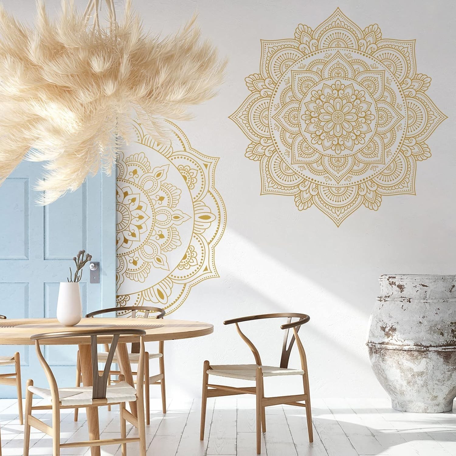 4 Pcs Gold Half Mandala Wall Decal Boho Mandala Sticker Lotus Flower Vinyl Wall