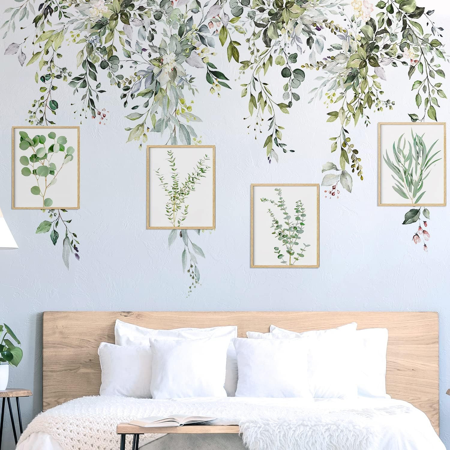 Green Plants Leaves Wall Decals Peel and Stick, Large Floral Flowers Wall Sticke