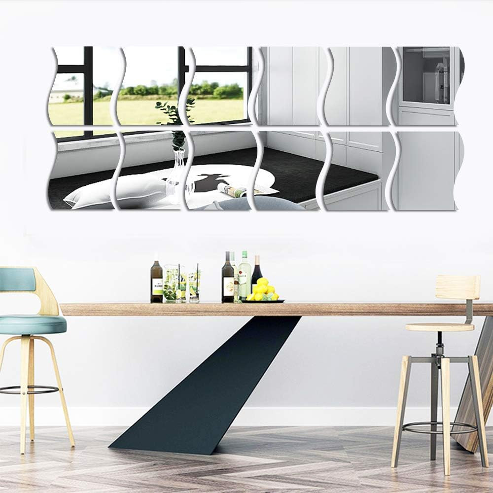 12PCS Wavy Acrylic Mirror Wall Stickers for Home Decoration
