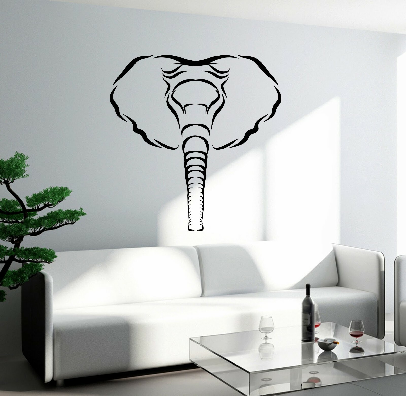 Wall Decal African Animal Elephant Head Trunk Vinyl Sticker (ed2078)