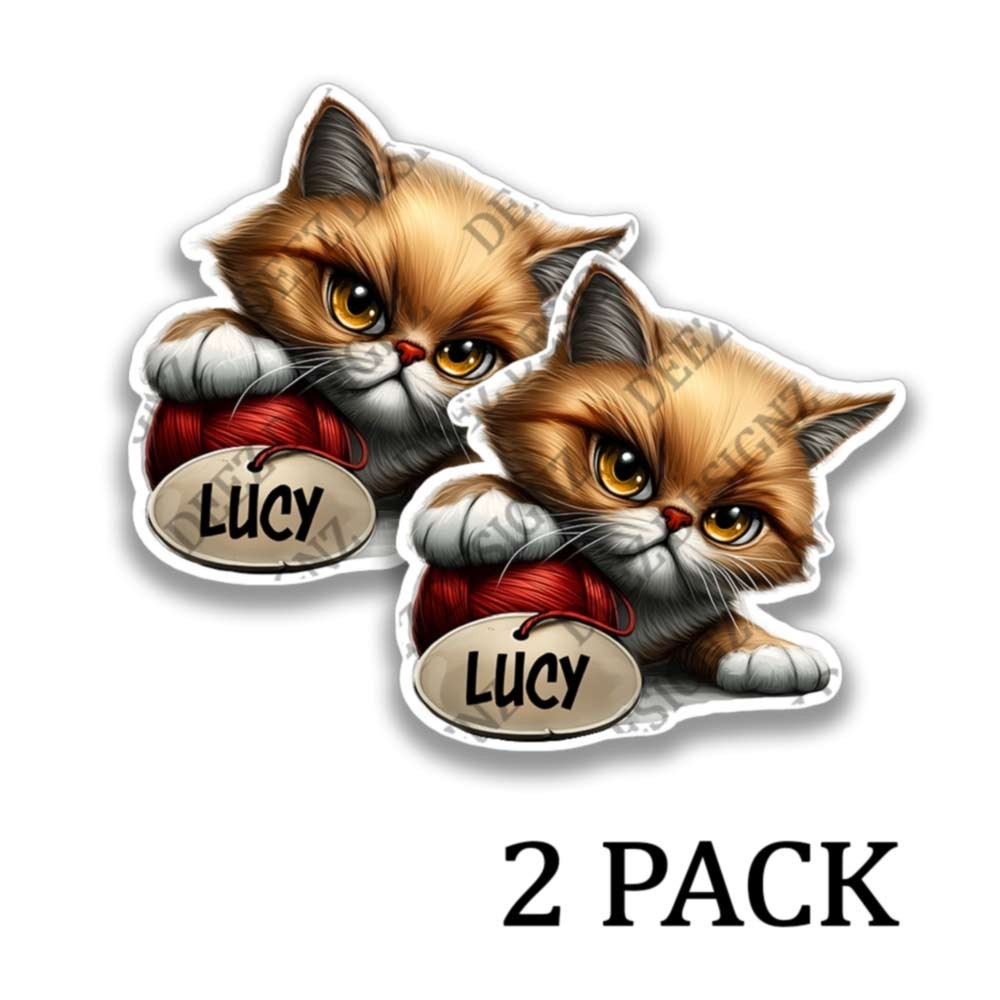 Luna the Brown Tabby Cat Kitten Stickers Adhesive Decals (PERSONALIZE!) -2 Pack