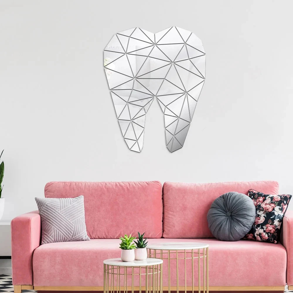 3D Acrylic Tooth Shaped Wall Sticker Mirror Wallpaper Art Aall Decoration