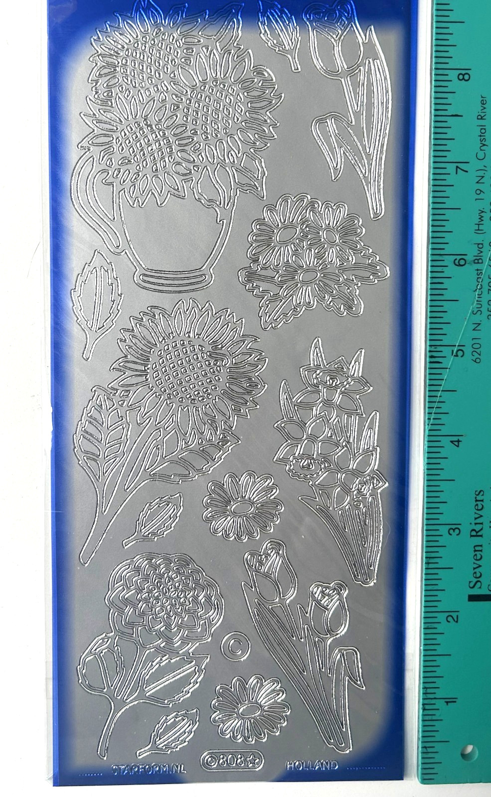 2 New 4″x9″ Shts Peel & Stick Floral & Rose Stickers by Starform 1 Blk 1 Silver