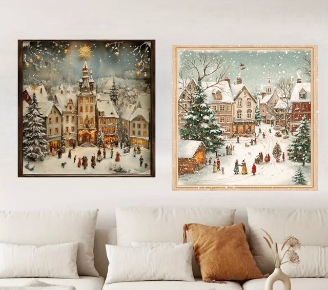 2PC 18x18inch Christmas photo framed decal, Large Holiday Winter wall sticker