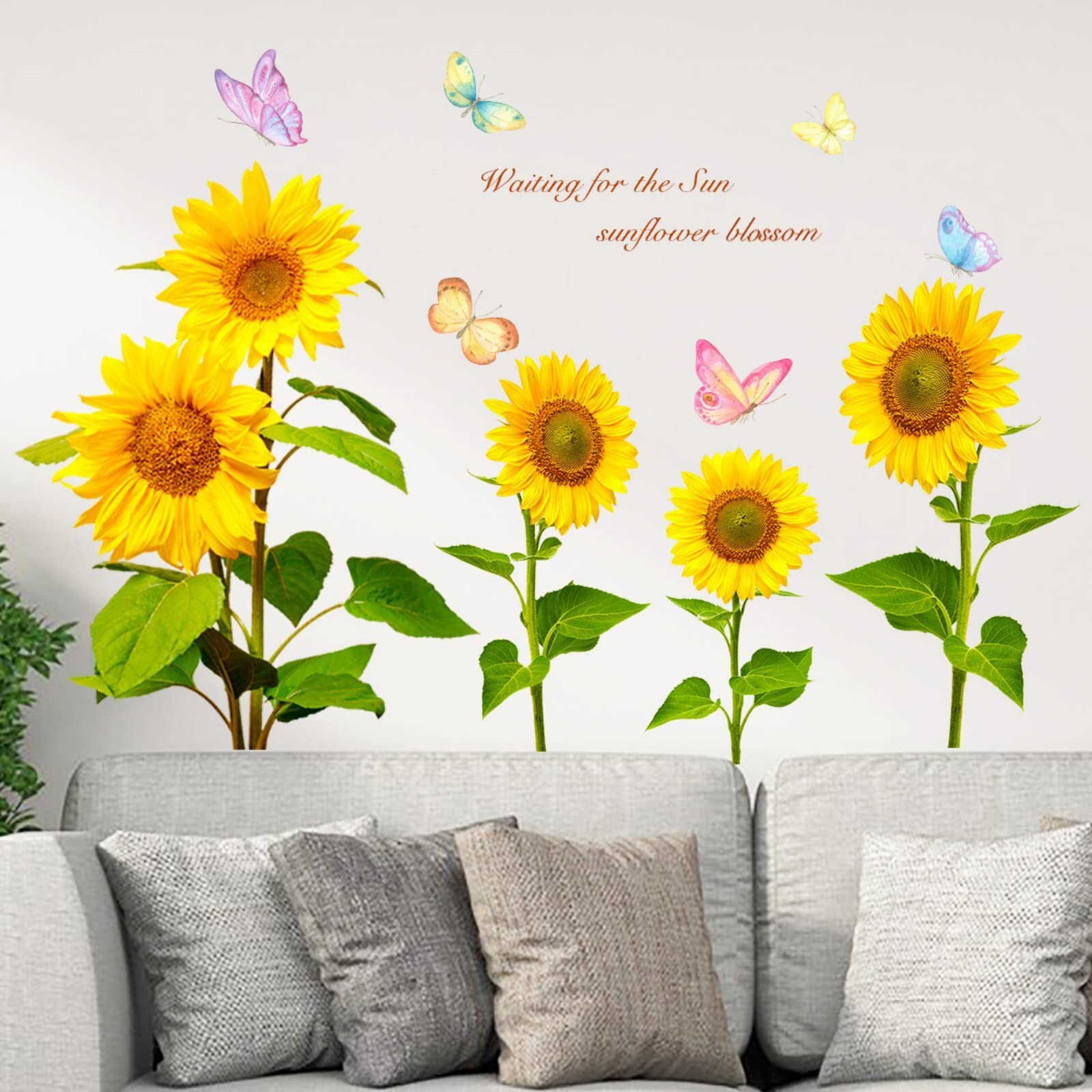 Maydahui Sunflower Butterfly Wall Stickers 3D Yellow Garden Flowers Wall Deca…