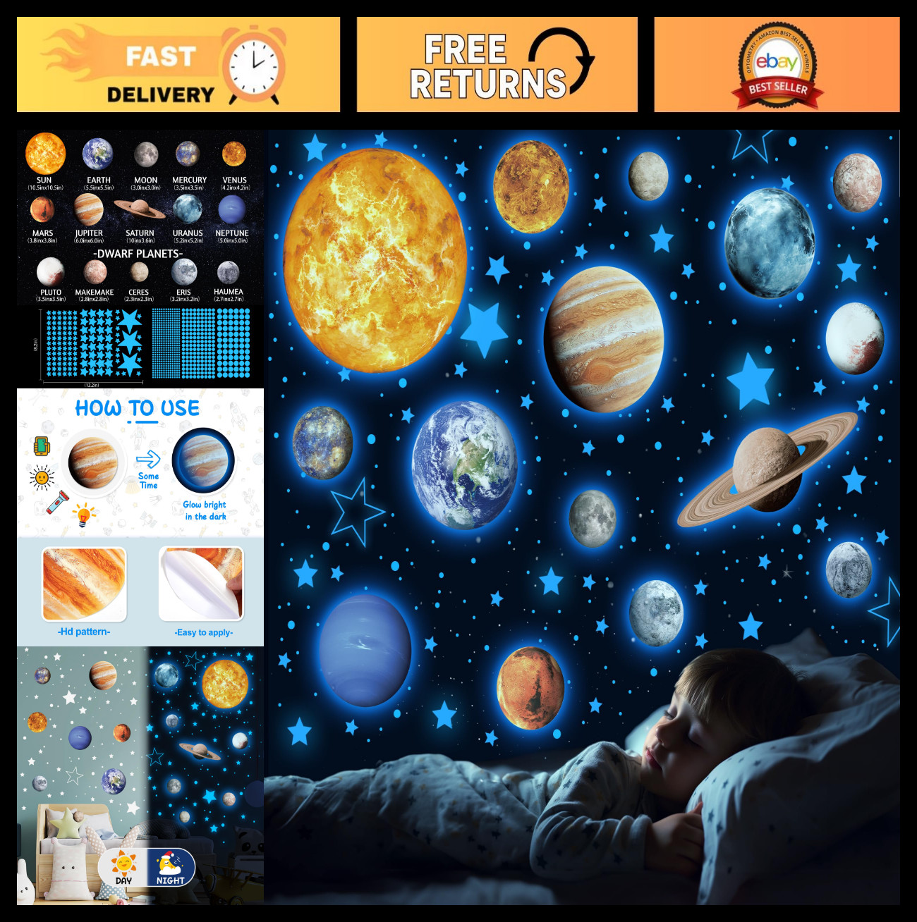 Glow in the Dark Solar System Wall Decals – 780 PCS Stars & Planets Stickers for