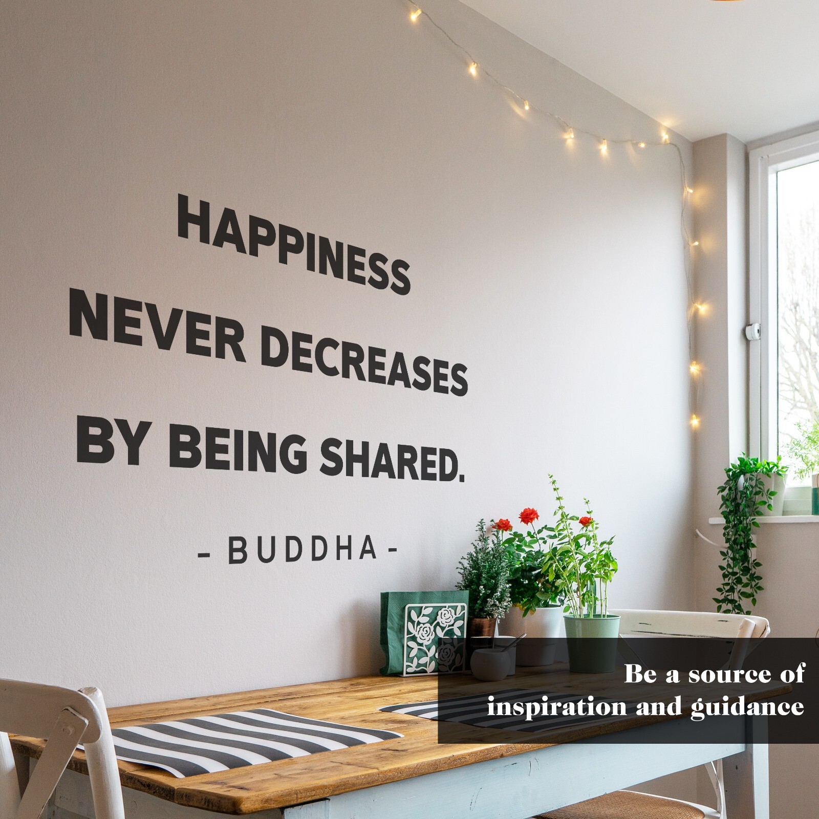 Happiness Never Buddha Wall Decal Inspirational Sticker Quote Mindfulness Decor