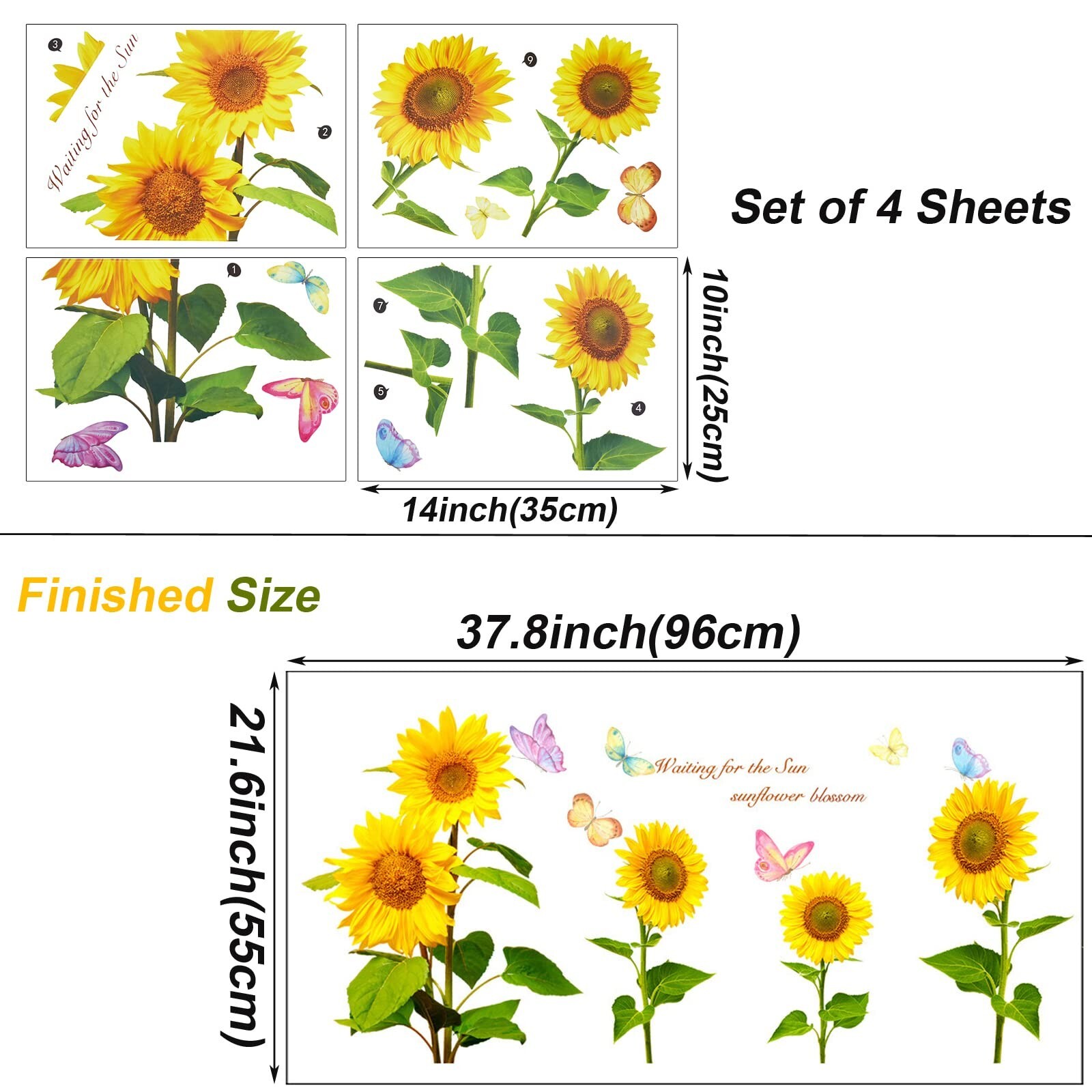 Maydahui Sunflower Butterfly Wall Stickers 3D Yellow Garden Flowers Wall Deca…