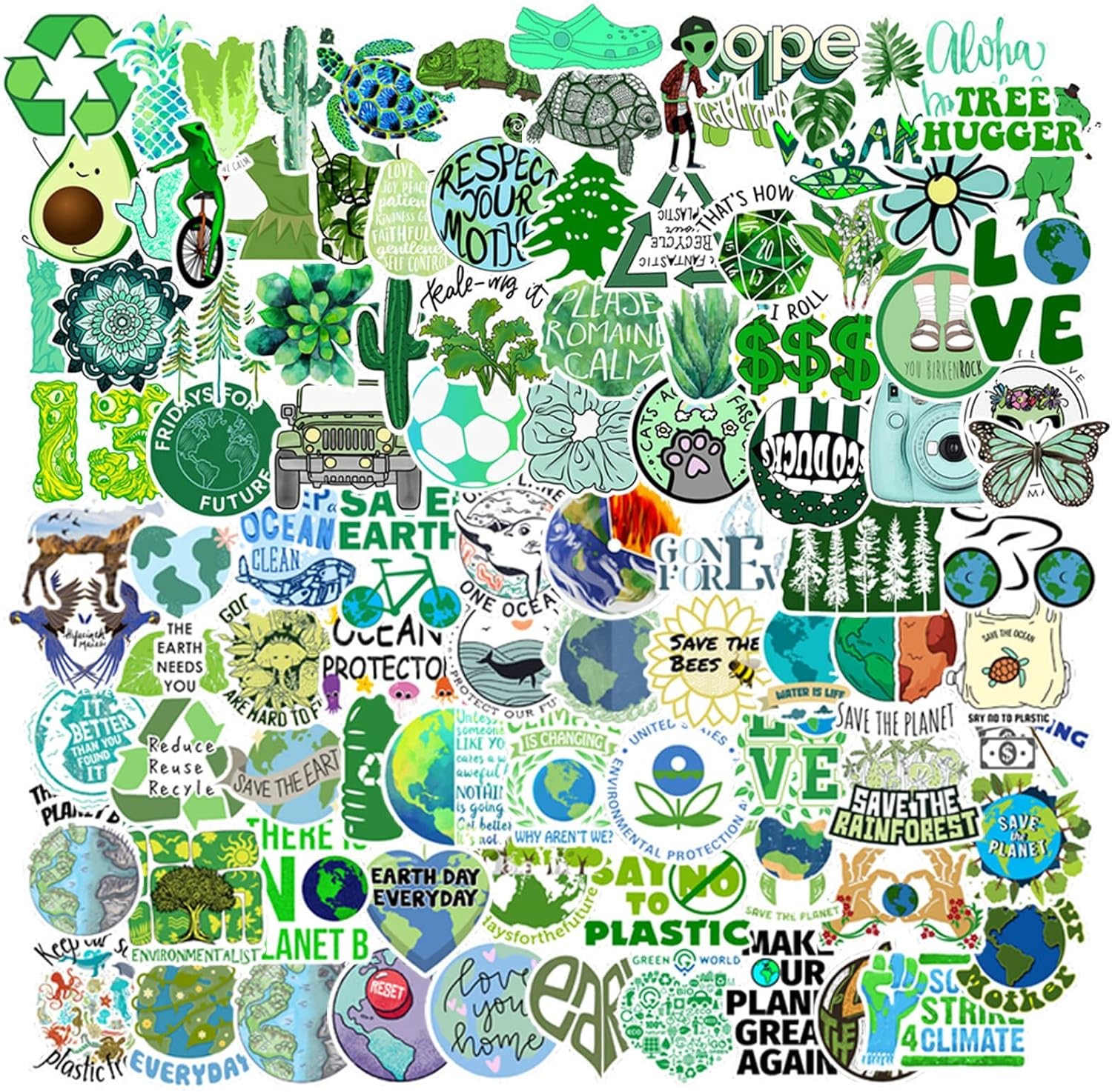 100PCS Earth Day Stickers, Environmental Protection Vinyl Waterproof Stickers fo