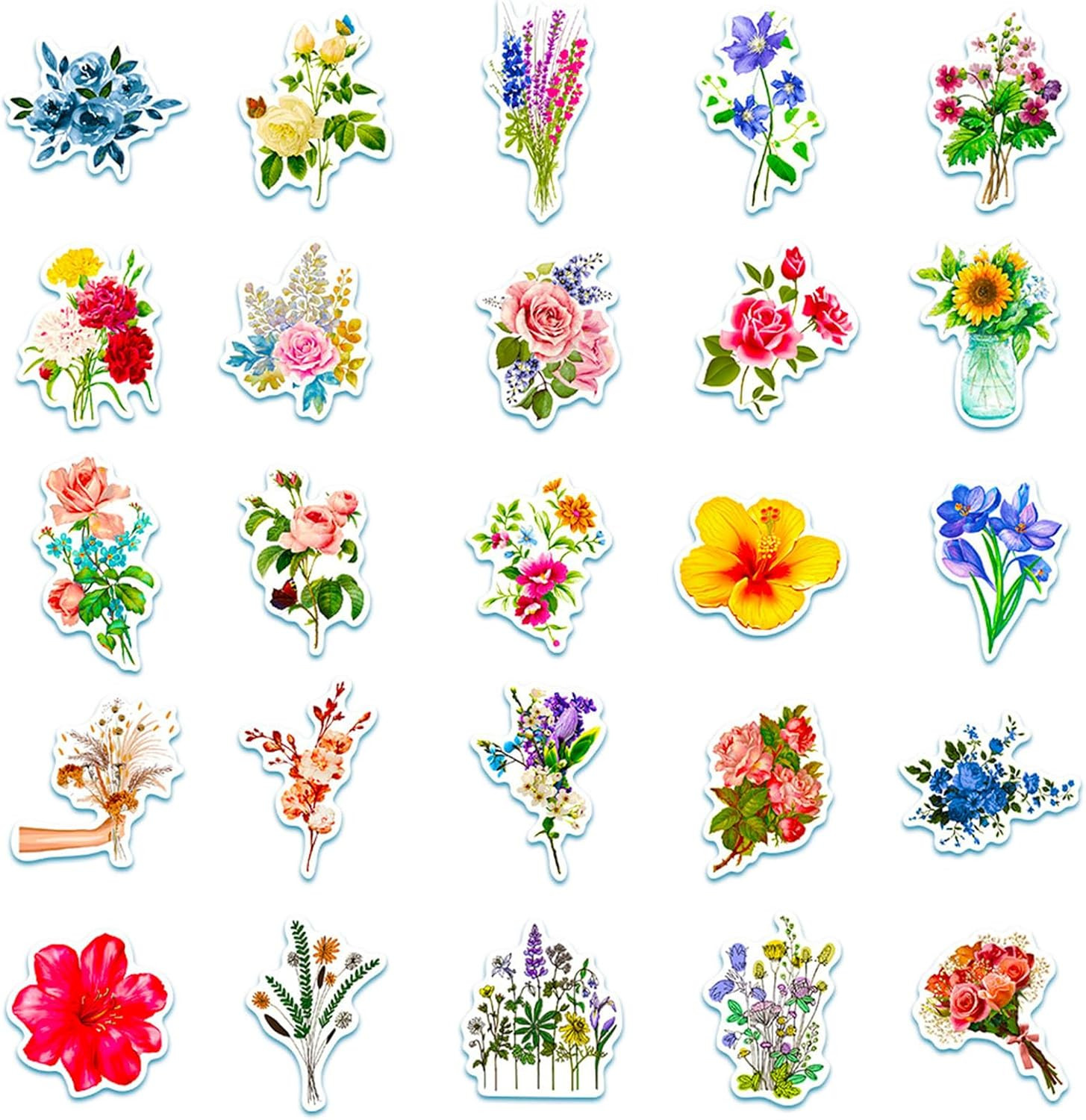 Flower Stickers for Kids Teens Girls, 100Pcs Waterproof Flower Stickers for Wate